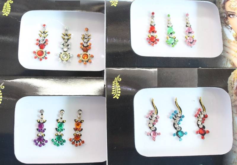 Farbige Lange Gesicht Bindi Aufkleber Braut Indien Bindis | 3Er Pack von IndianartstoreShop