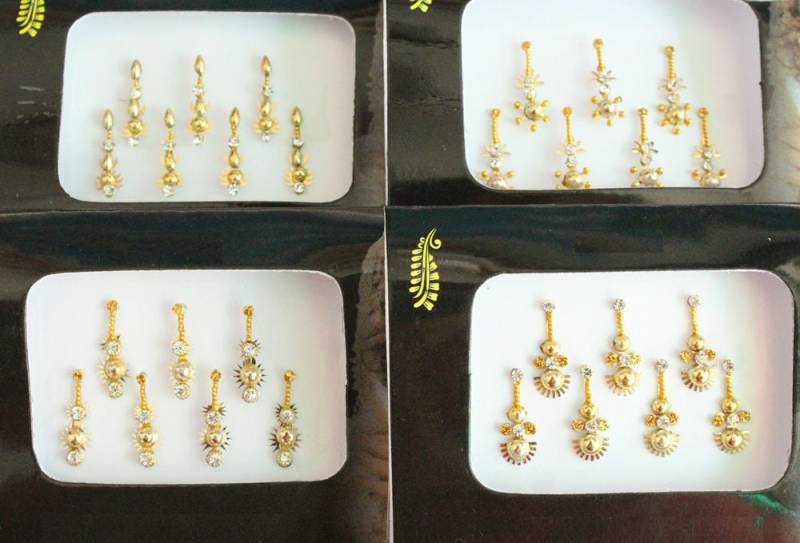 Gold & Silber Langes Gesicht Bindi Aufkleber, Brautschmuck von IndianartstoreShop