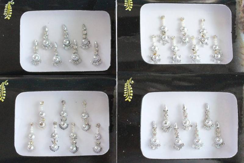 Langes Gesicht Bindi Aufkleber Schwarz/Silber/Gold Braut Bindis von IndianartstoreShop