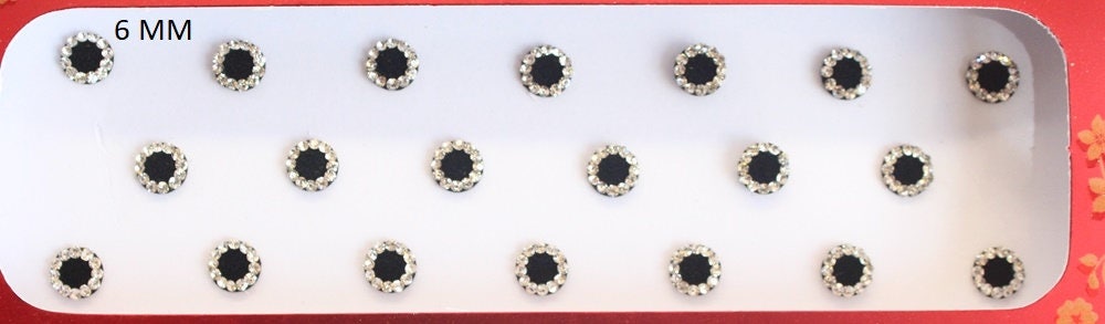 Schwarz Samt Bindis Mit Silber Stein Umriss Selbstklebende Gesichtsjuwelen von IndianartstoreShop