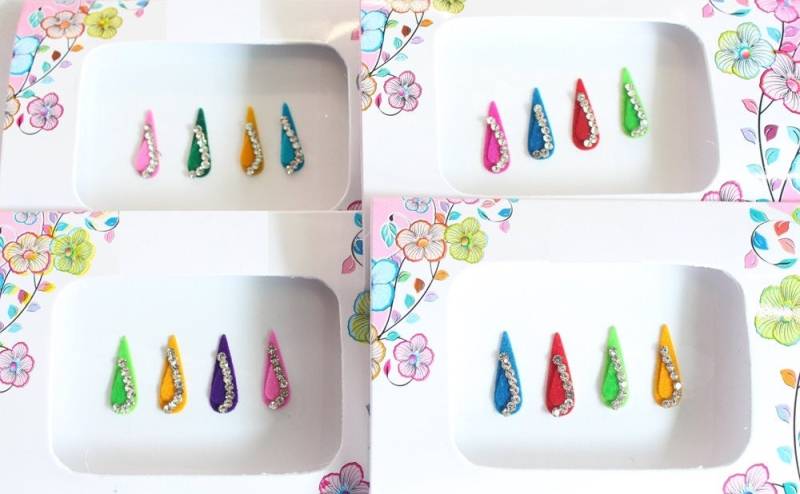 Teardrop Tilak Bindis Mehrfarbige Gesichtssticker, Bollywood Hochzeit Sticker von IndianartstoreShop