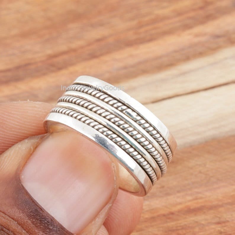 Massiver Spinner Ring, 925 Sterling Silber Meditation Handgefertigter Frauen Boho Massive Schmuck, Ij89 von IndianjewelryGoods