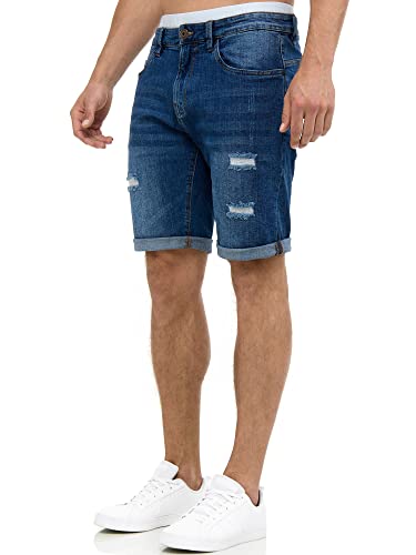 Indicode Herren Caden Jeans Shorts mit 5 Taschen | Herrenshorts Used Look für Männer Holes - Medium Indigo, M von Indicode