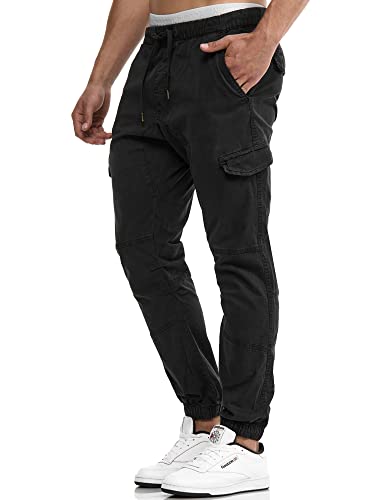 Indicode Herren Levi Cargo Cargo Hose Freizeithose Militär Army Chino Feldhose Outdoorhose Rangerhose Stoffhose Leinenhose, Black, XL von Indicode