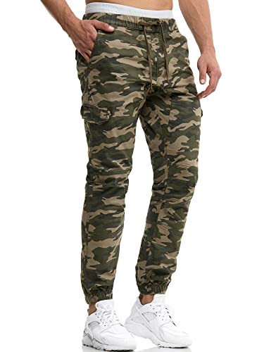 Indicode Herren Levi Cargo Cargo Hose Freizeithose Militär Army Chino Feldhose Outdoorhose Rangerhose Stoffhose Leinenhose, Dired Camouflage, L von Indicode