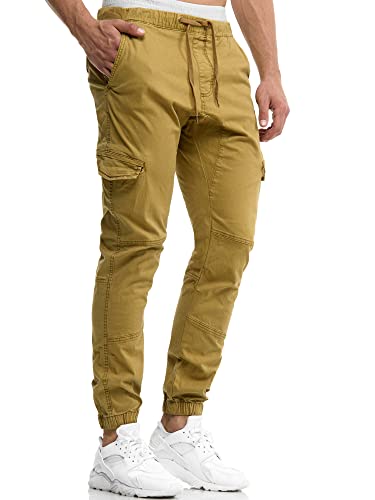 Indicode Herren Levi Cargo Cargo Hose Freizeithose Militär Army Chino Feldhose Outdoorhose Rangerhose Stoffhose Leinenhose, Amber, L von Indicode