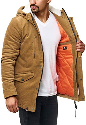 Indicode Herren Dudley Winterjacke aus Baumwolle (Cord) mit Kapuze | Winterparka Parka Camel L von Indicode