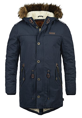 Indicode Pulsoor Herren Winter Jacke Parka Mantel lange Winterjacke gefüttert mit Teddy-Futter und Kunst-Fellkapuze, Größe:L, Farbe:Navy (400) von Indicode