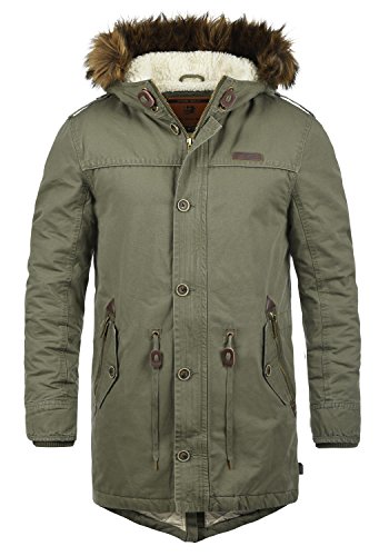 Indicode Pulsoor Herren Winter Jacke Parka Mantel lange Winterjacke gefüttert mit Teddy-Futter und Kunst-Fellkapuze, Größe:M, Farbe:Army (600) von Indicode