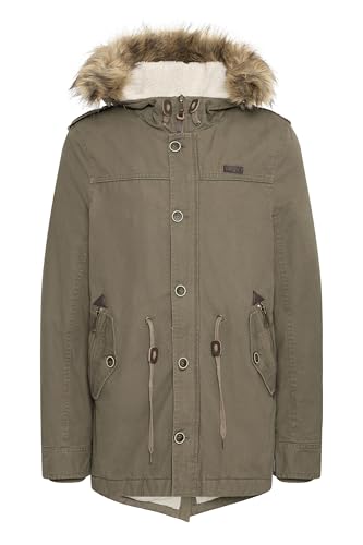Indicode Pulsoor Herren Parka Mantel Winterjacke Lang Mit Kapuze Und Abnehmbarem Kunstfell Und Teddy-Futter Aus 100% Baumwolle, Größe:L, Farbe:Army (600) von Indicode