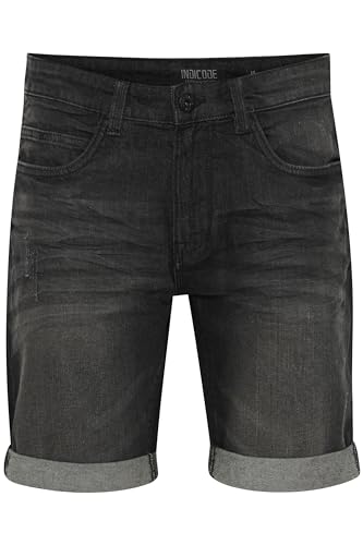 Indicode IDQuentin Herren Jeans Shorts Kurze Denim Hose im Stretch Eingriffstaschen Destroyed-Optik Baumwollmischung Regular fit, Größe:L, Farbe:Black (999) von Indicode