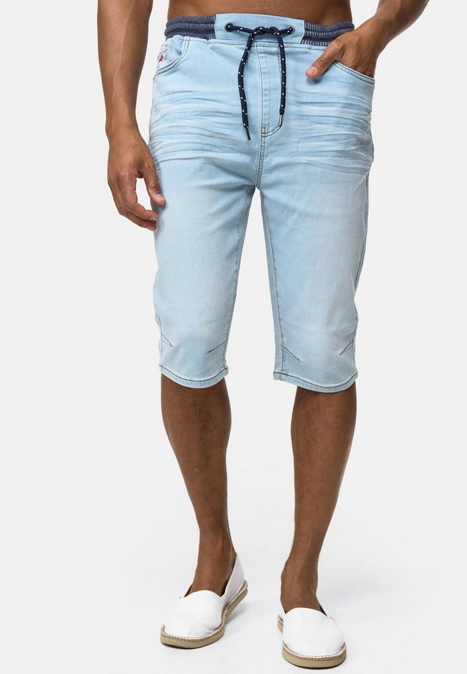 Indicode Jeansshorts Herren Vasile Jeans Shorts Herrenshorts im Used-Look mit Kordelzug am Bund von Indicode
