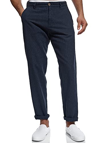 Indicode Herren Arona Stoffhose aus Baumwolle & Leinen | Herrenhose Freizeithose Männer Navy S von Indicode