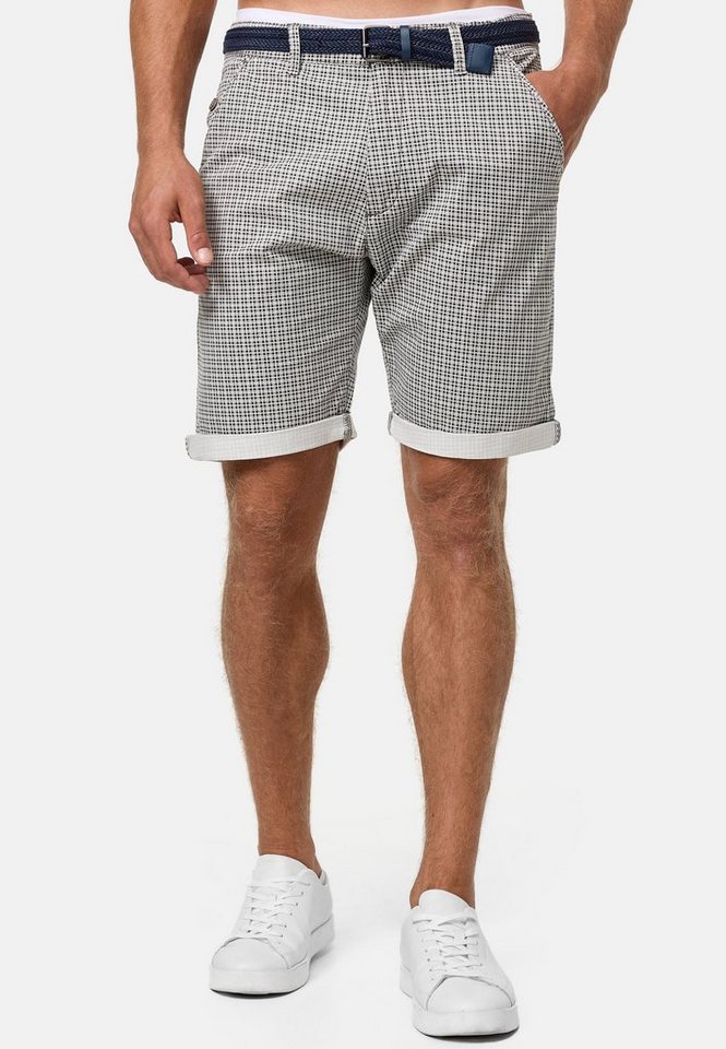 Indicode Chinoshorts Herren Bourchier Chino Shorts Herrenshorts Chino Shorts mit modernem Karomuster und einem Gürtel von Indicode