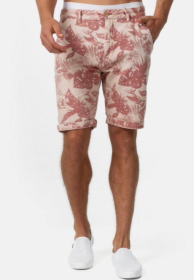 Indicode Chinoshorts Herren Curtain Chino Shorts Herrenshorts Chino Shorts mit sommerlichem Blumenprint und einem Gürtel von Indicode