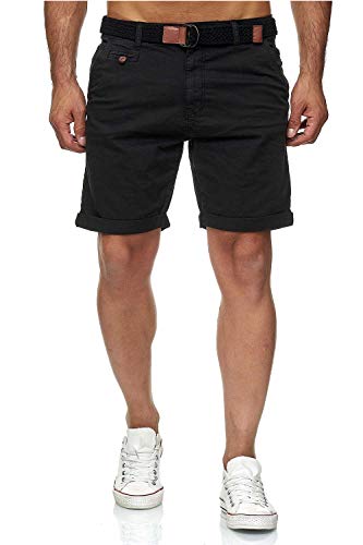 Kurze Hosen Herren mit Gürtel - Conor - Cargo Shorts Herren aus Baumwolle - Sommer Freizeithose mit Taschen - Sportlich eleganter Look - Regular Fit - Bequemes Material mit Stretch - Black - L von Indicode