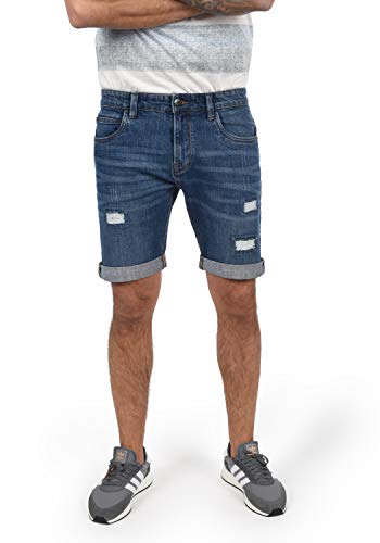 Indicode IDHallow Herren Jeans Shorts Kurze Denim Hose mit Destroyed-Optik und Stretch, Größe:M, Farbe:Medium Indigo (869) von Indicode