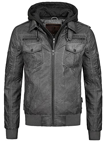 Indicode Herren Aaron Lederjacke mit abnehmbarer Kapuze | Kunstlederjacke Übergangsjacke Dk Grey L von Indicode