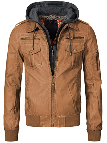 Indicode Herren Aaron Lederjacke mit abnehmbarer Kapuze | Kunstlederjacke Übergangsjacke Brown M von Indicode