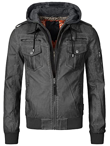 Indicode Herren Aaron Lederjacke mit abnehmbarer Kapuze | Kunstlederjacke Übergangsjacke Raven L Indicode Herren Aaron Lederjacke mit abnehmbarer Kapuze | Kunstlederjacke Übergangsjacke Raven L von Indicode