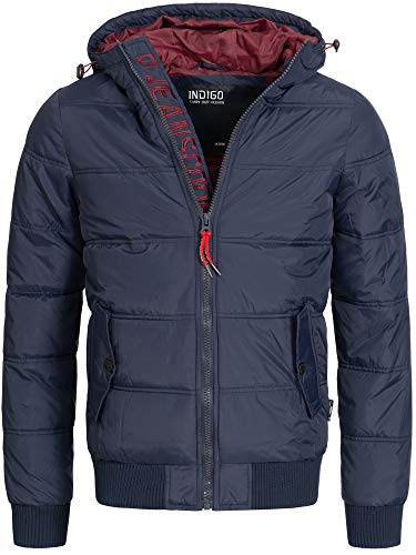 Indicode Herren Adrian ZA Steppjacke in Daunenjacken-Optik mit Kapuze | leichte Winterjacke gefütterte Übergangsjacke (Polyester Wattierung) Regenjacke Jacke für Männer Navy, 3XL von Indicode