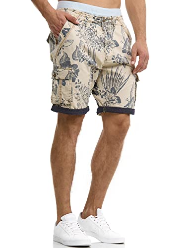 Indicode Herren Albert Cargo Shorts Hawaii | Kurze Hose Bermuda Cargoshorts für Männer White Pepper S von Indicode