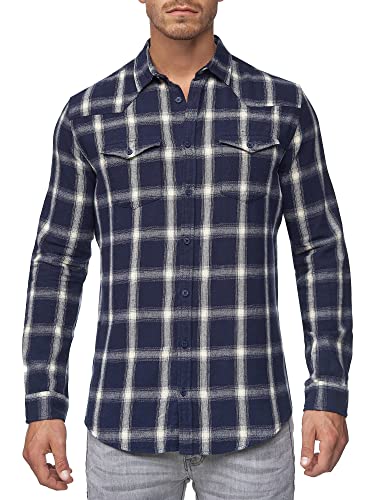 Indicode Herren Altin Flanellhemd | Herrenhemd Ton-in-Ton Freizeithemd für Männer Navy XL von Indicode