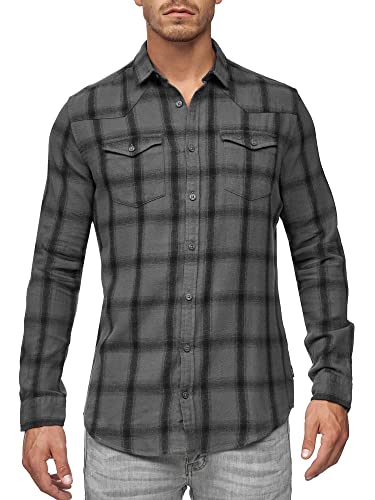 Indicode Herren Altin Flanellhemd | Herrenhemd Ton-in-Ton Freizeithemd für Männer Pewter XL von Indicode