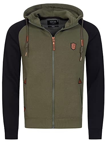 Indicode Herren Arbutus Kapuzensweatjacke | Hoodie Kapuzenpullover Pulli für Männer Army, M von Indicode