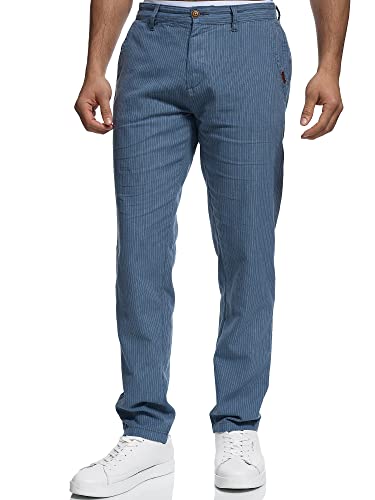 Indicode Herren Arona Stoffhose aus Baumwolle & Leinen | Herrenhose Freizeithose Männer China Blue L von Indicode