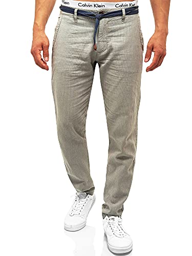 Indicode Herren Arona Stoffhose aus Baumwolle & Leinen | Herrenhose Freizeithose Männer Lt Grey S von Indicode