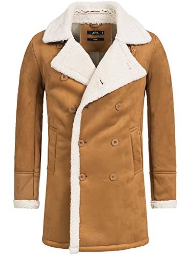 Indicode Herren Barlow Kurzmantel mit Reverskragen und Teddyfell | Mantel Parka Männer Camel L von Indicode