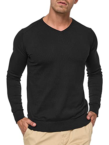 Indicode Herren Beam Strickpullover mit V-Ausschnitt aus 85% Baumwolle | Feinstrick-Pulli für Männer Black XL von Indicode