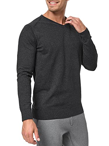 Indicode Herren Beam Strickpullover mit V-Ausschnitt aus 85% Baumwolle | Feinstrick-Pulli für Männer Charcoal Mix L von Indicode