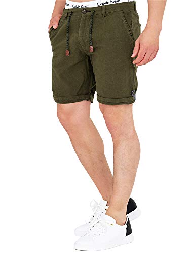 Indicode Herren Beauvals Shorts aus Baumwolle & Leinen | Herrenshorts Bermuda für Männer Dark Olive L von Indicode