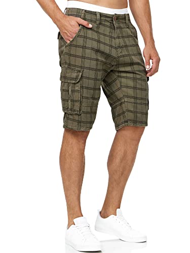 Indicode Herren Blixt Cargo Shorts mit 6 Taschen und Gürtel aus 100% Baumwolle | Männer Army Check XL von Indicode