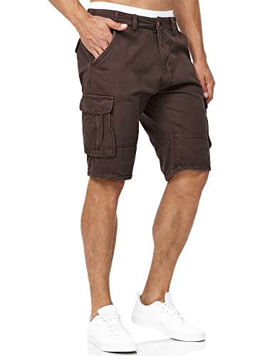 Indicode Herren Blixt Cargo Shorts mit 6 Taschen und Gürtel aus 100% Baumwolle | Männer Dk Brown S von Indicode