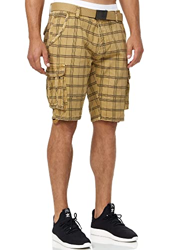 Indicode Herren Blixt Cargo Shorts mit 6 Taschen und Gürtel aus 100% Baumwolle | Männer Amber Check, XL von Indicode