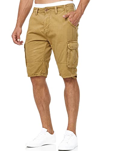 Indicode Herren Blixt Cargo Shorts mit 6 Taschen und Gürtel aus 100% Baumwolle | Männer Amber, XL von Indicode