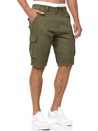 Indicode Herren Blixt Cargo Shorts mit 6 Taschen und Gürtel aus 100% Baumwolle | Männer Army M von Indicode