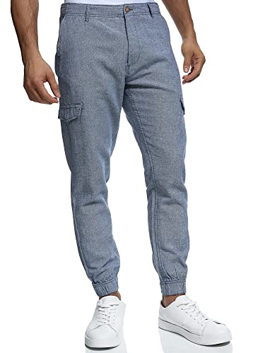 Indicode Herren Booth Cargohose aus Leinen & Baumwolle mit 6 Taschen | Stoffhose für Männer Navy, S von Indicode