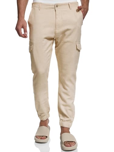 Indicode Herren Booth Cargohose aus Leinen & Baumwolle mit 6 Taschen | Stoffhose für Männer Cornstalk, L von Indicode