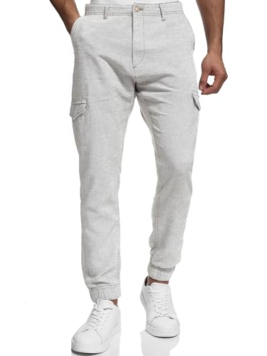 Indicode Herren Booth Cargohose aus Leinen & Baumwolle mit 6 Taschen | Stoffhose für Männer Lt Grey, L von Indicode