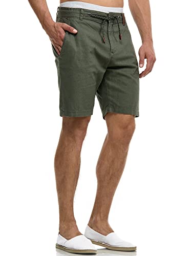 Indicode Herren Bowmanville Shorts aus Leinen & Baumwolle | Herrenshorts Freizeitshorts Army, S von Indicode