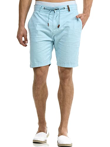 Indicode Herren Bowmanville Shorts aus Leinen & Baumwolle | Herrenshorts Freizeitshorts Blue Wave, L von Indicode