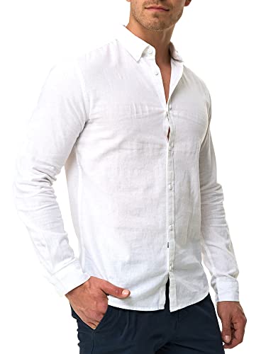 Indicode Herren Brayden Hemd gestreift mit Button-Down-Kragen | Herrenhemd Männerhemd White - solid XL von Indicode