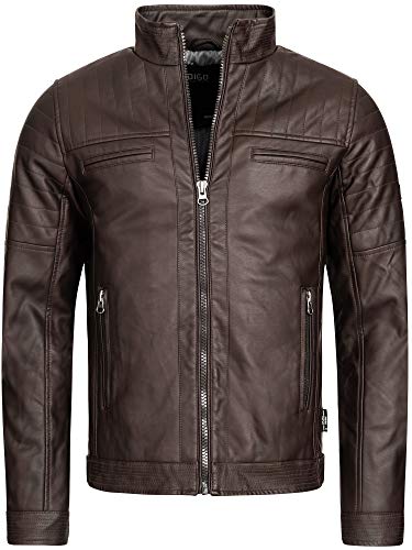 Indicode Herren Brook Jacke aus Leder-Imitat | Kunstleder Motorradjacke für Männer Dk Brown XXL von Indicode