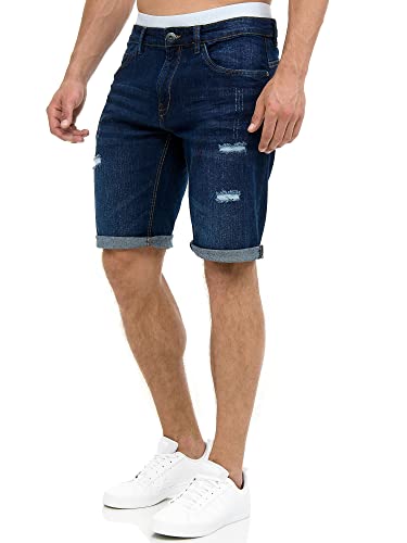 Indicode Herren Caden Jeans Shorts mit 5 Taschen | Herrenshorts Used Look für Männer Holes - Dark Blue XL von Indicode