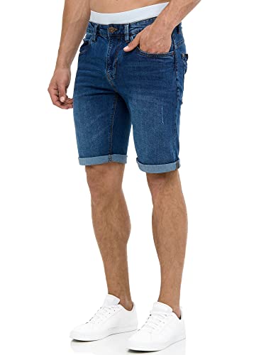 Indicode Herren Caden Jeans Shorts mit 5 Taschen | Herrenshorts Used Look für Männer Medium Indigo - Normal L von Indicode