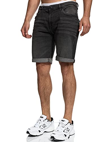 Indicode Herren Caden Jeans Shorts mit 5 Taschen | Herrenshorts Used Look für Männer DK Grey XXL von Indicode